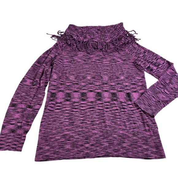 Allie & Rob S Fringed Cowl Neck Purple Aztec Print Sweater 2854- - Picture 3 of 10